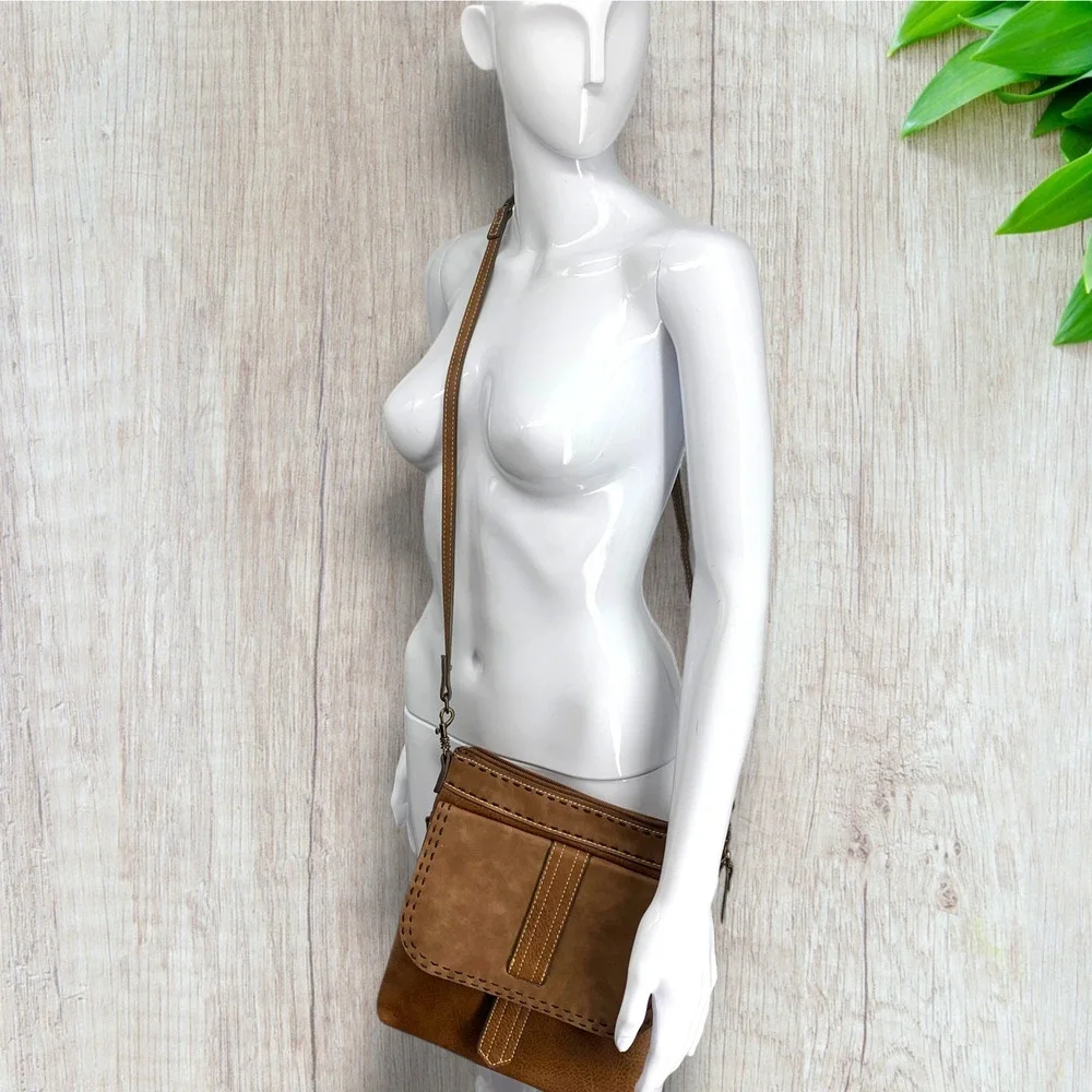 Tony Lama Brown Western Crossbody Bag Rustic Faux Leather Purse Concealed Carry